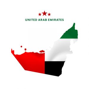United Arab Emirates map with waving flag.